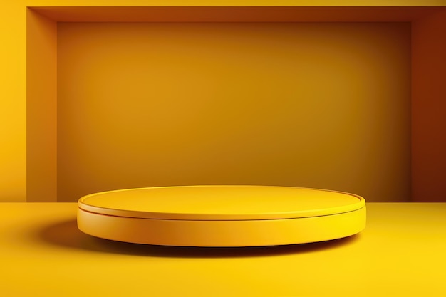 Brilliantly Minimalistic 3D Rendered Empty Room Interior Design with Yellow Pedestal Display for Pr