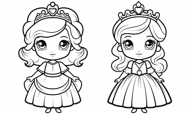 Bring the cartoon princess to life by coloring her detailed line art