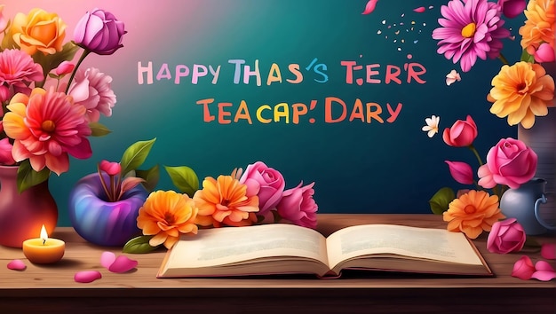 Photo bringing realism to teachers day a vibrant gradient background celebrating educators with flowers