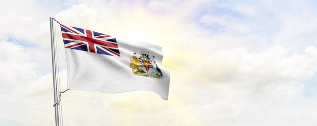 British Antarctic Territory flag waving on sky background 3D Rendering