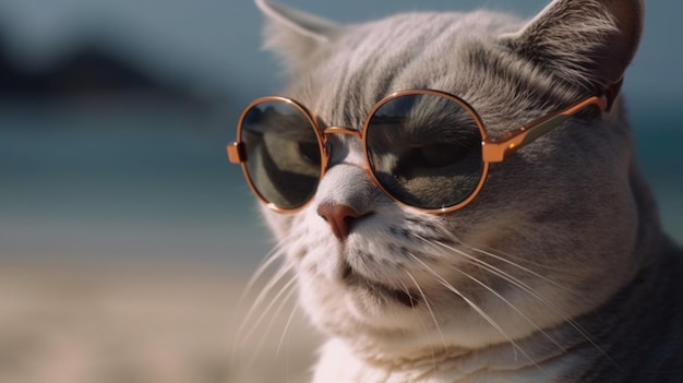 British cat are wear sunglasses and shirt in concept summer