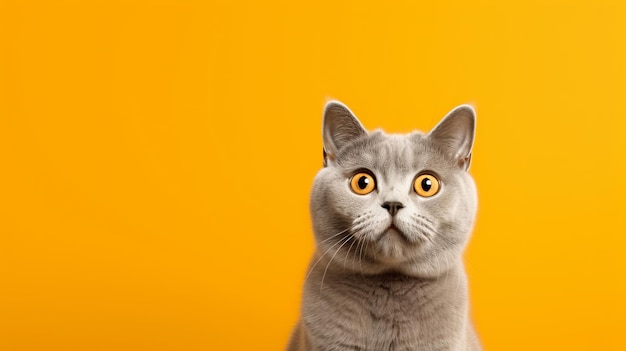 British cat with a surprised expression A cat on an orange background Generative AI