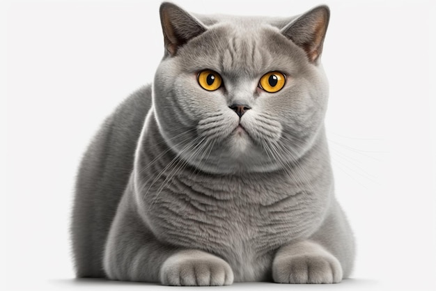 British Shorthair Cat in Pure White Background