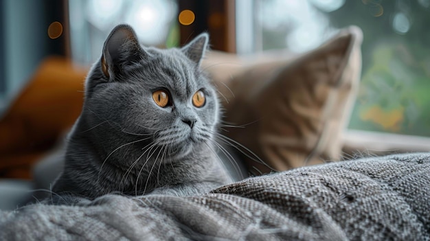 Photo british shorthair cat with amber eyes generative ai