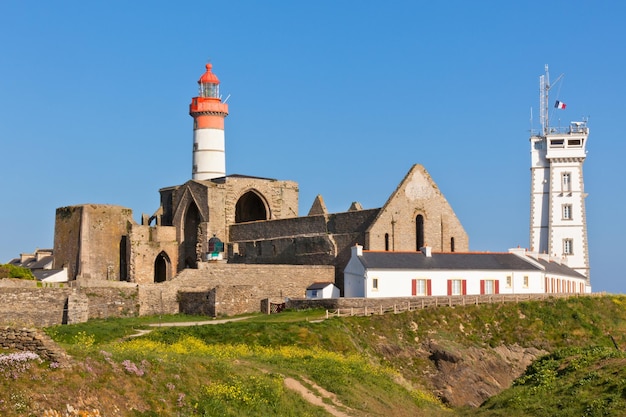 Brittany Saint Mathieu lighthouse and old abbey ruins