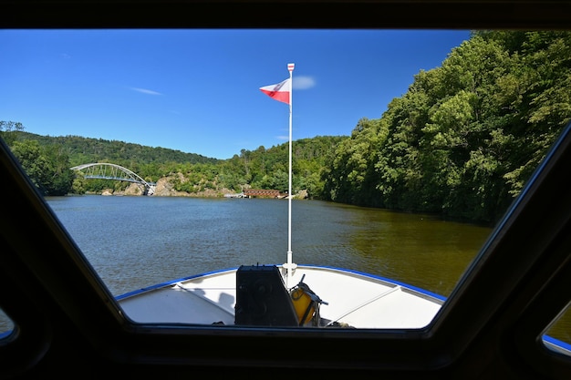 Brno Dam View from the cruise ship Beautiful summer landscape in the Czech Republic