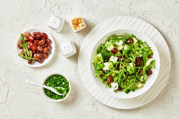 Broad bean feta cheese rocket and cucumber salad