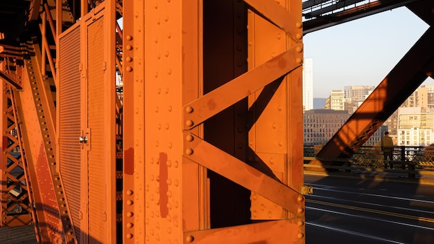 The Broadway Bridge in Portland painted red