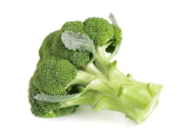 Broccoli isolated on white background. Raw green broccoli vegetable. Close up.