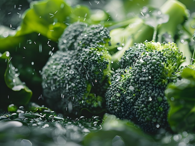 Broccoli raw in water droplets with green leaves Neural network AI generated art