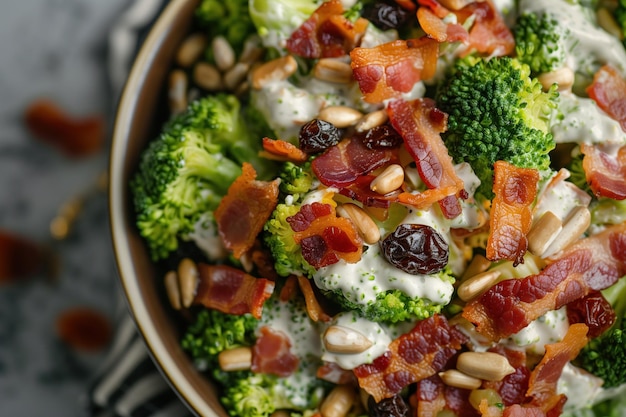 Photo broccoli salad with bacon nuts and creamy dressing