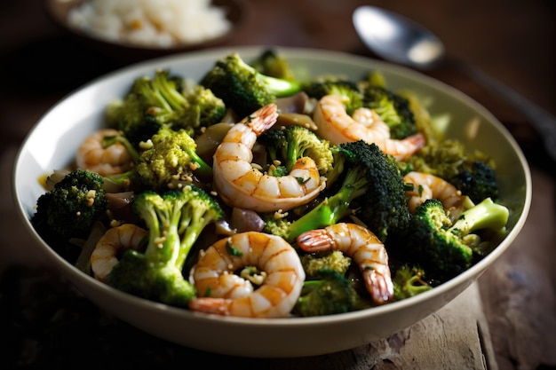 Broccoli and shrimp in a homemade style stir fry