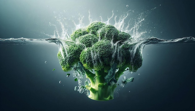 Broccoli Splashing Into Water With Dramatic Effect