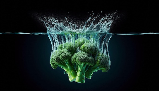 Broccoli Splashing Into Water With Dramatic Effect