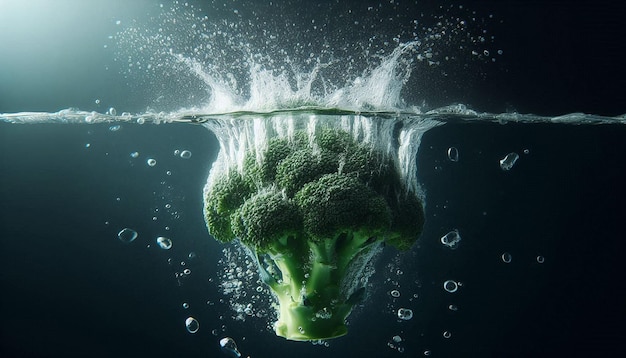 Broccoli Splashing Into Water With Dramatic Effect