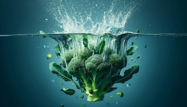 Broccoli Splashing Into Water With Dramatic Effect