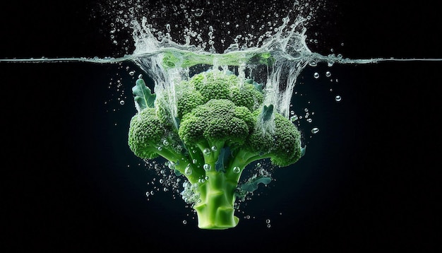 Broccoli Splashing Into Water With Dramatic Effect