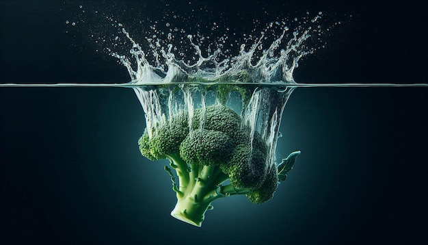 Broccoli Splashing Into Water With Dramatic Effect