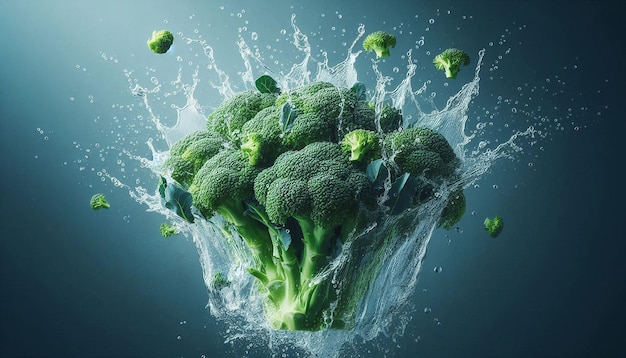 Broccoli Splashing Into Water With Dramatic Effect