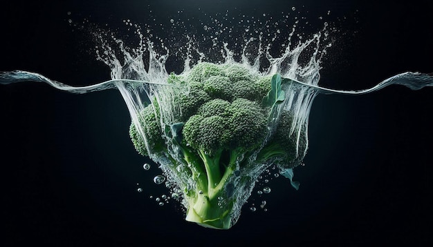 Broccoli Splashing Into Water With Dramatic Effect