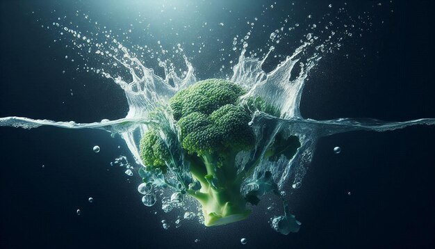 Broccoli Splashing Into Water With Dramatic Effect