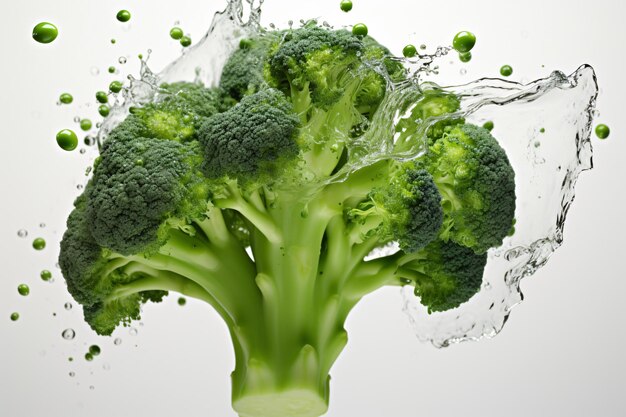 a broccoli splashing into water