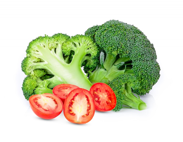 Broccoli and tomatoes isolated on white background