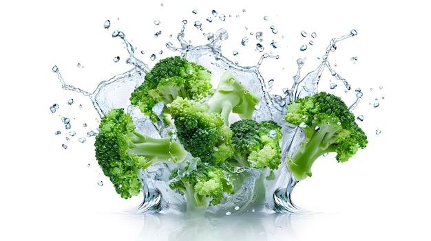 Broccoli in a water splash isolated on white background illustration