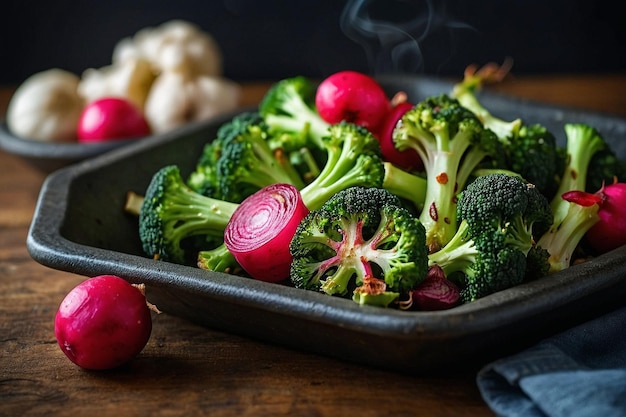 Broccoli with roasted radishes