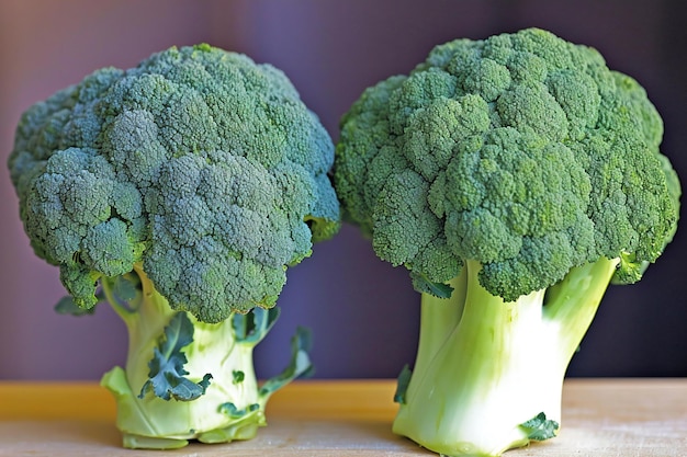 Broccoli on wooden table closeup selective focus