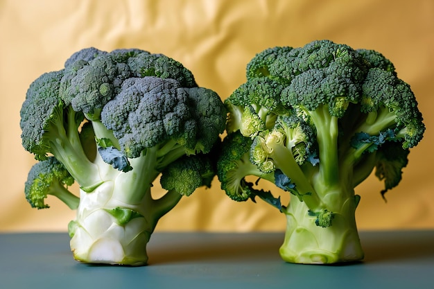 Broccoli on a yellow background Vegetables closeup