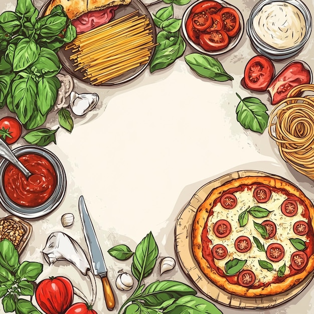 Brochure design with Italian pizza pasta bruschetta