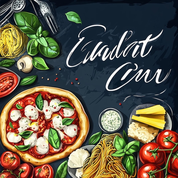 Photo brochure design with italian pizza pasta bruschetta