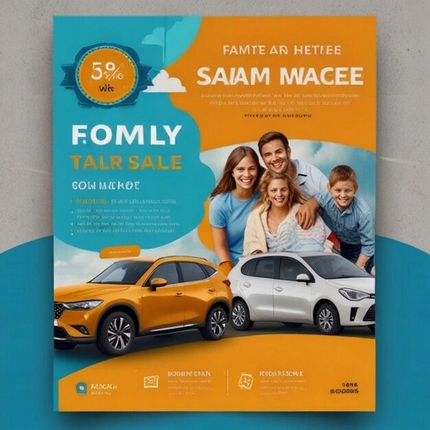 Photo a brochure for a family photo with a car and a car with the word  baby  on it