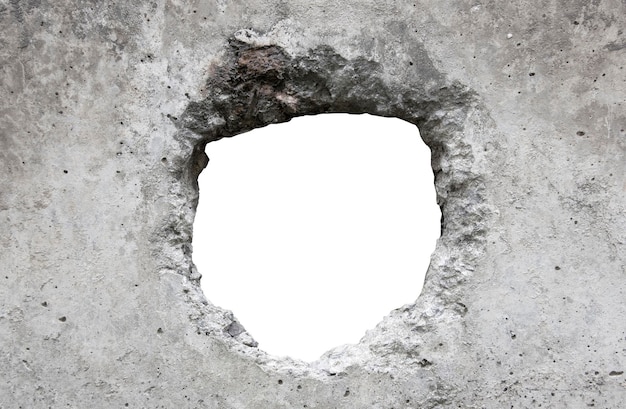 Broken cement wall photo with clipping path of the hole