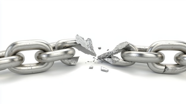 Photo a broken chain is depicted on a white background with the freedom concept 3d illustration