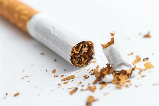 A broken cigarette lies on a pristine white background symbolizing the commitment to quitting smoking and embracing a healthy future Generative AI