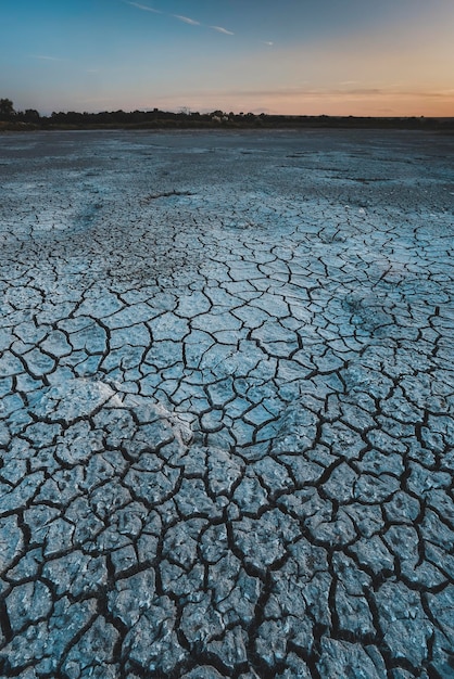 Broken dry soil in a Pampas lagoon La Pampa province Patagonia Argentina