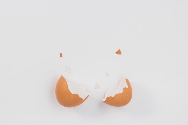 Broken egg on white with a broken shell.