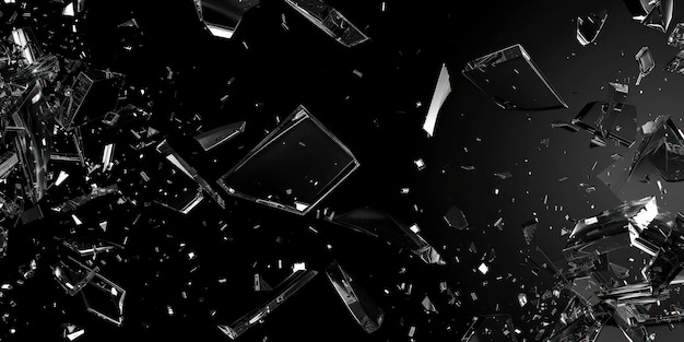 Photo broken glass and pieces on black background ai generated