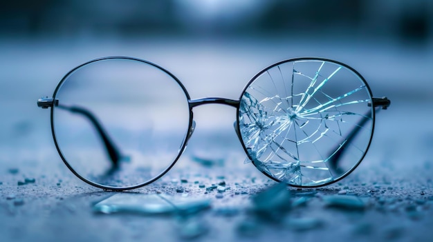 Photo broken glasses on a wet surface with shattered glass concept fragility loss accident