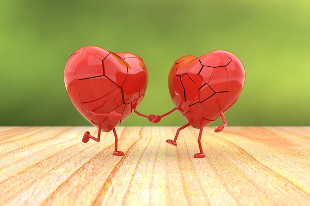 Photo broken heart, 3d rendering.