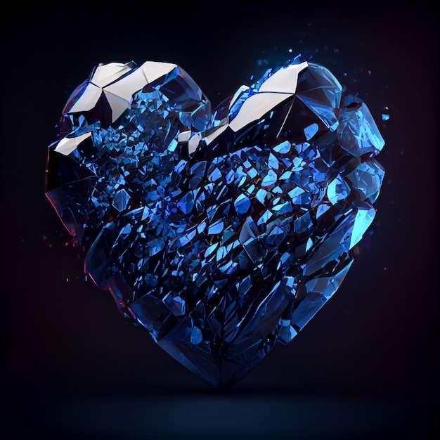 Broken heart made of sapphire isolated on black background