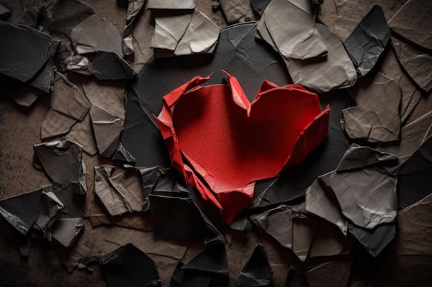 Broken heart of paper