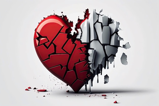 Broken heart with cracks on white background Isolate Generative AI