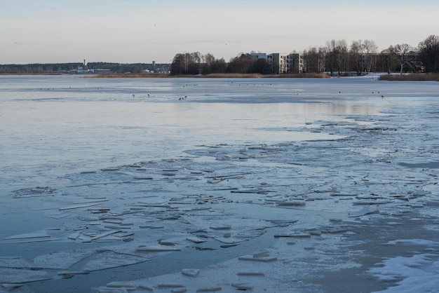 Broken ice lake snowy cold winter ice drift photo spring is coming winter inspiration