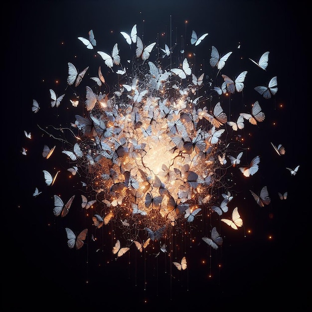 A broken light with many butterflies emerging from it