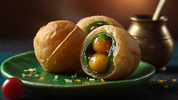 Broken Pani Puri Showing the Filling Inside