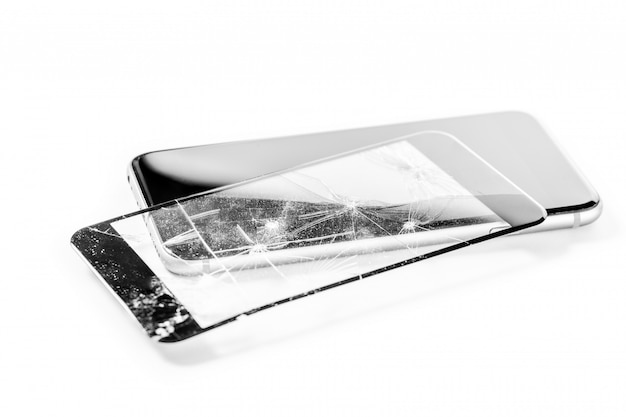 Broken phone isolated on white background