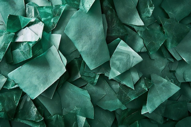 Broken pieces of green paper as a background Toned